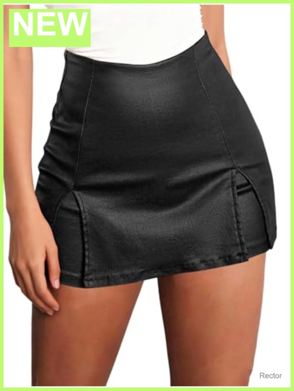 Faux Leather High Waist Mini Skort Side Slit Fitted Going Out